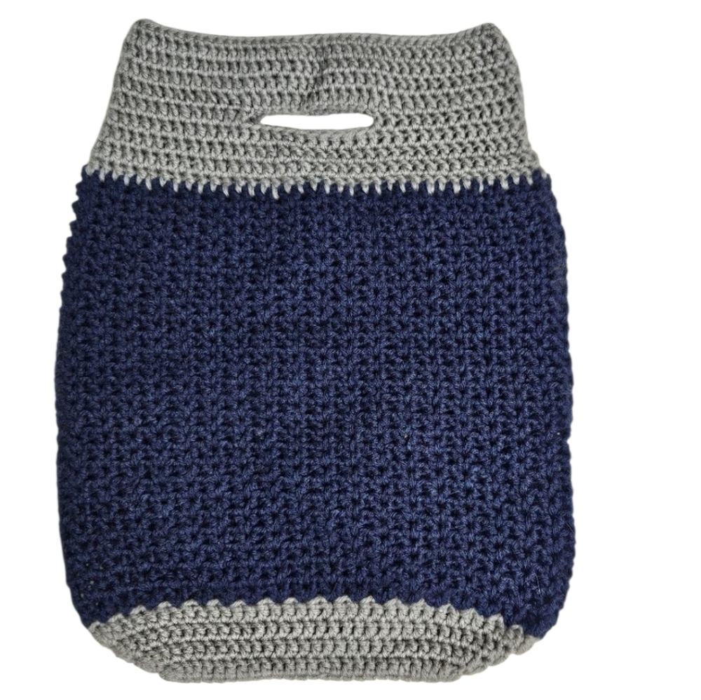 Handmade Blue and Gray Crochet Shopping Bag